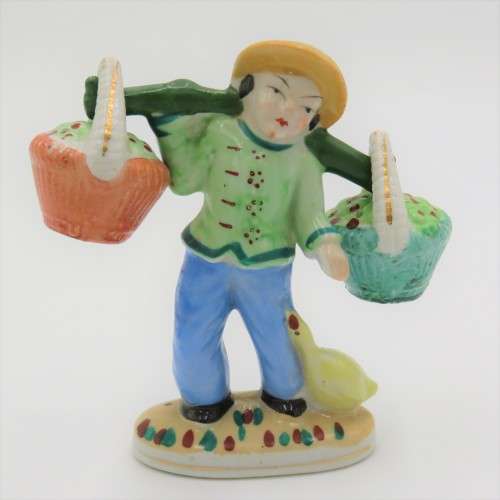 Vintage porcelain Chinese farmer salt and pepper shakers