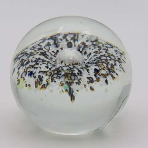 Vintage Lampwork handmade glass paperweight with flower - Signed Oude Horn
