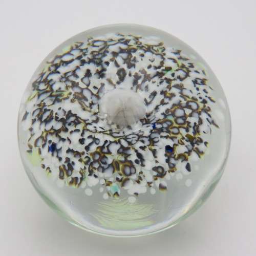 Vintage Lampwork handmade glass paperweight with flower - Signed Oude Horn