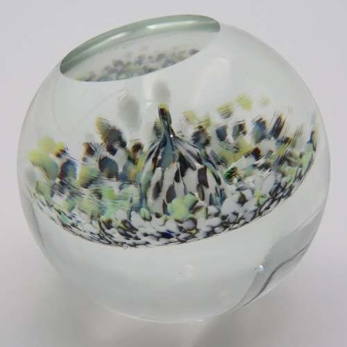 Vintage Lampwork handmade glass paperweight with flower - Signed Oude Horn