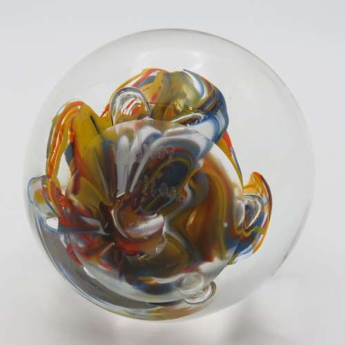 Vintage handmade glass paperweight - Signed at bottom