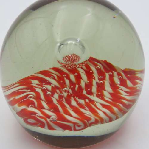 Vintage handmade glass paperweight with bubble