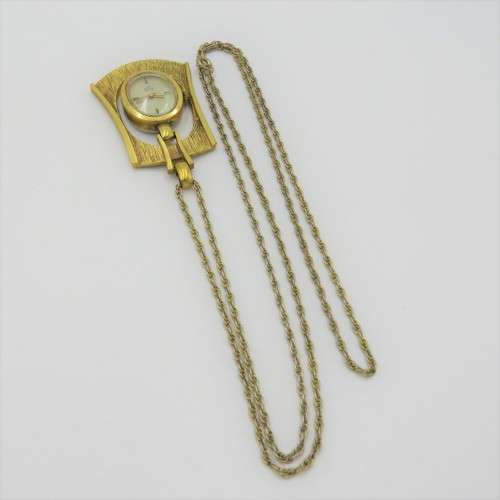 Vintage Delfin Edox goldplated pendant watch with gold colored necklace