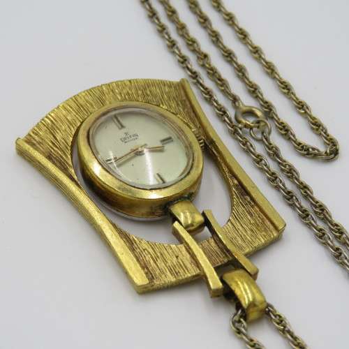Vintage Delfin Edox goldplated pendant watch with gold colored necklace