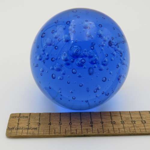 Handmade blue bubbles glass paperweight