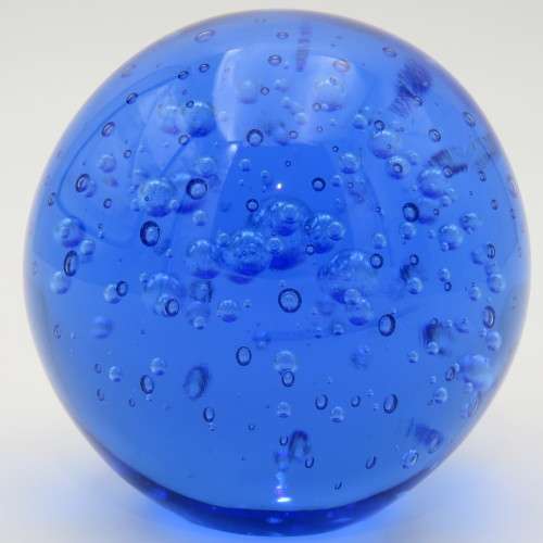 Handmade blue bubbles glass paperweight