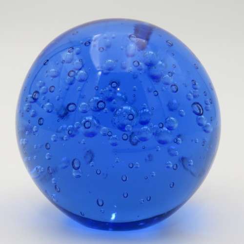 Handmade blue bubbles glass paperweight