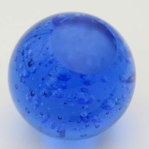 Handmade blue bubbles glass paperweight