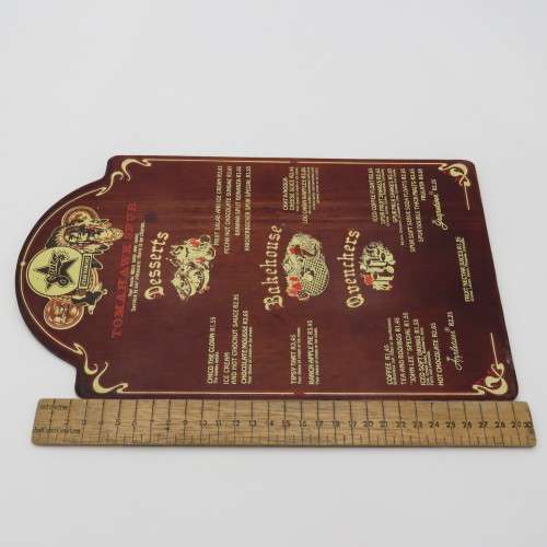 Vintage Tomahawk Spur Goodwood wooden desserts menu
