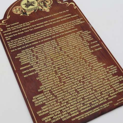 Vintage Tomahawk Spur Goodwood wooden desserts menu