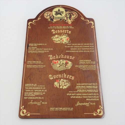 Vintage Reno Spur Belville wooden desserts menu