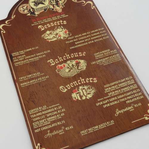 Vintage Reno Spur Belville wooden desserts menu