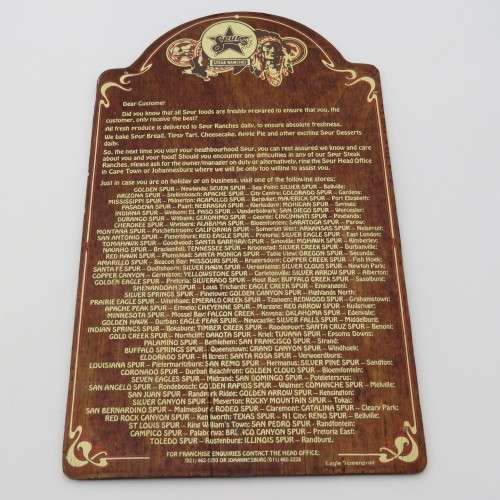 Vintage Reno Spur Belville wooden desserts menu