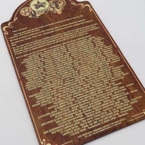 Vintage Reno Spur Belville wooden desserts menu