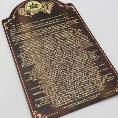 Vintage Texas Spur N1 City wooden desserts menu