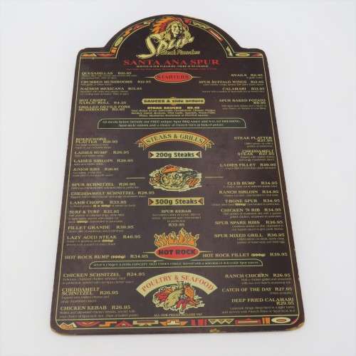 Vintage Santa Ana Spur Waterfront wooden menu