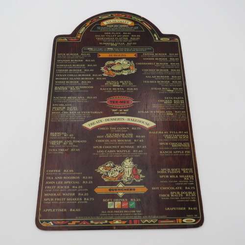 Vintage Apache Spur Cape Town wooden menu