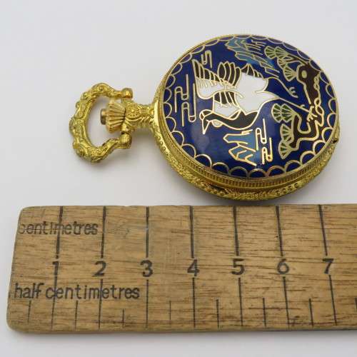 Full hunter quartz pocketwatch with enamel bird design - Needs battery