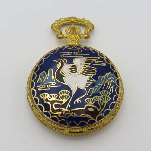 Full hunter quartz pocketwatch with enamel bird design - Needs battery