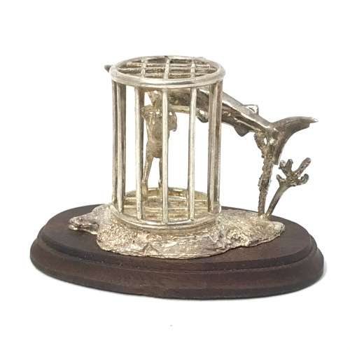 Sterling silver shark cage diving sculpture - By Stuart Benade