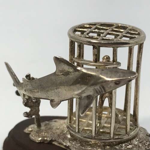 Sterling silver shark cage diving sculpture - By Stuart Benade