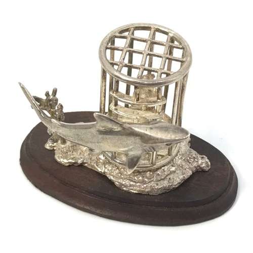 Sterling silver shark cage diving sculpture - By Stuart Benade