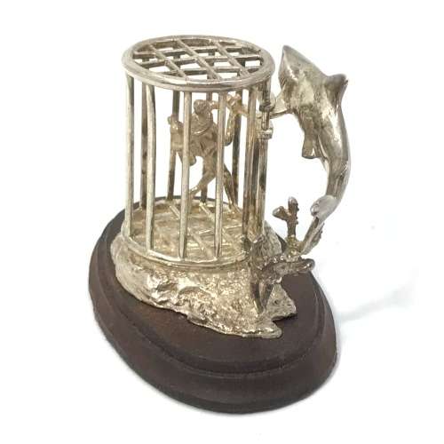 Sterling silver shark cage diving sculpture - By Stuart Benade