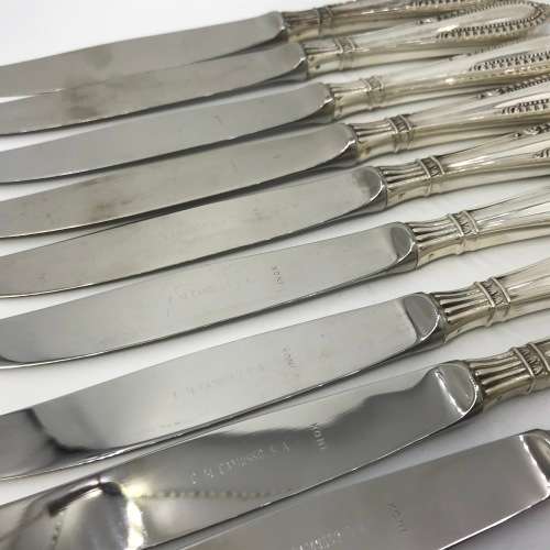 Set of 12 Camusso sterling silver knives with stainless steel blades - Immaculate 995 gram