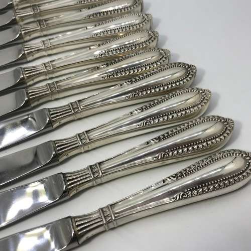 Set of 12 Camusso sterling silver knives with stainless steel blades - Immaculate 995 gram