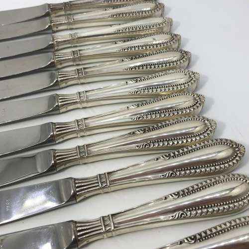 Set of 12 Camusso sterling silver knives with stainless steel blades - Immaculate 995 gram