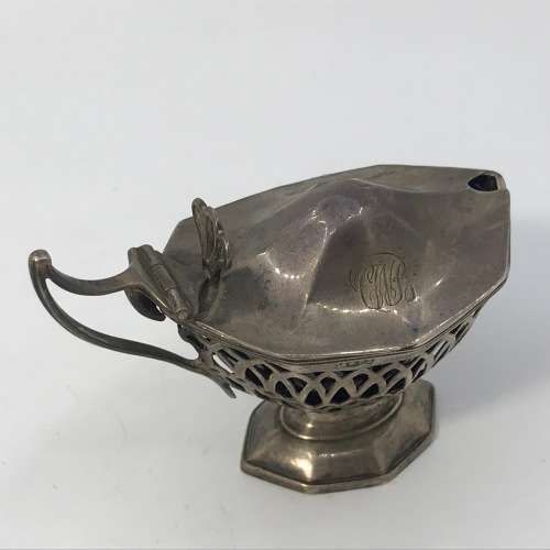 Hallmarked mustard bowl with blue glass inner