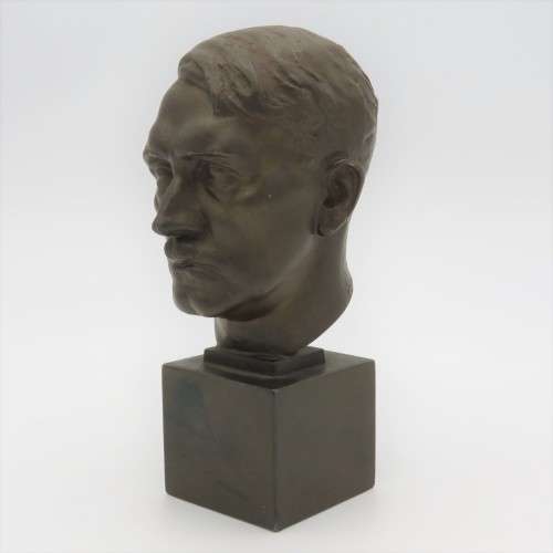 Bronze Adolf Hitler desk bust sculpture by H.M. Ley - 17 cm High