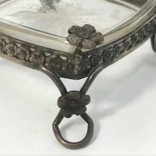 Portuguese Silver ashtray with glass inner - broken flower on corner