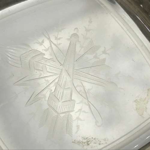 Portuguese Silver ashtray with glass inner - broken flower on corner