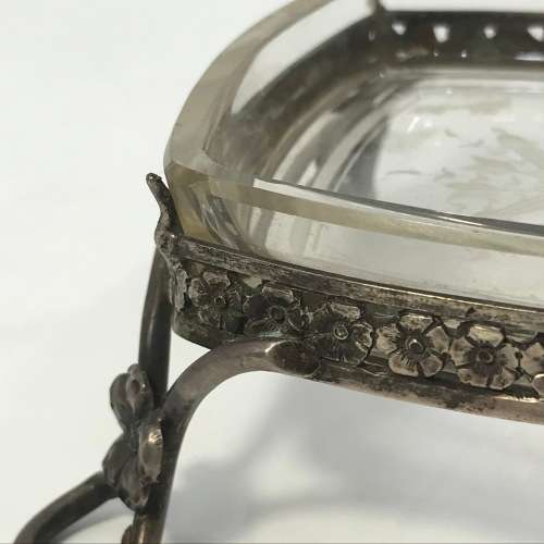 Portuguese Silver ashtray with glass inner - broken flower on corner