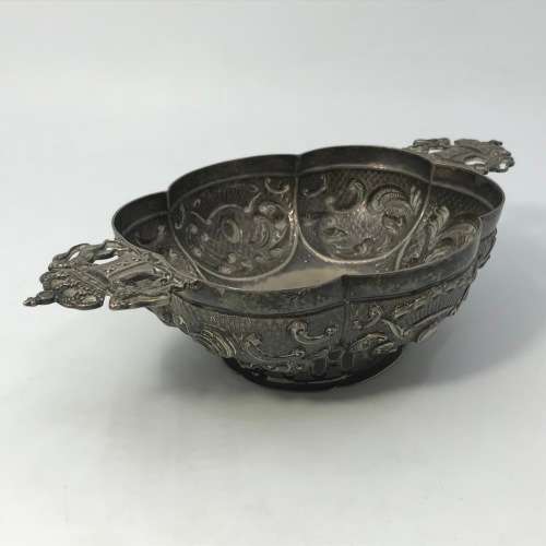 Antique Dutch Silver brandy bowl made by Pier van der Woude-hallmarked with coat of arms handles