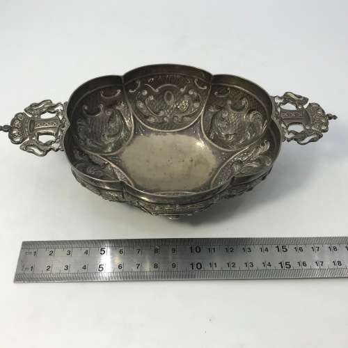 Antique Dutch Silver brandy bowl made by Pier van der Woude-hallmarked with coat of arms handles