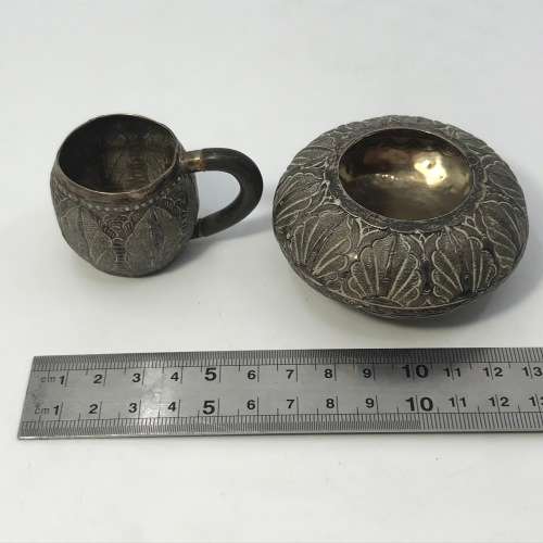 Malaysian silver ashtray and miniature mug