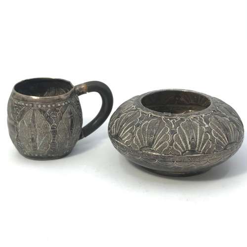 Malaysian silver ashtray and miniature mug