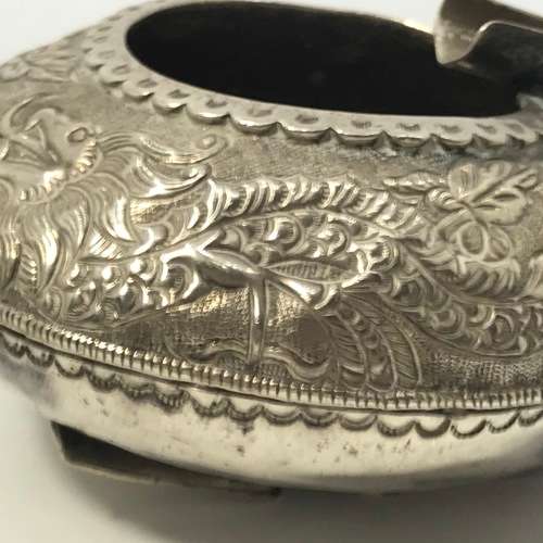 Vintage Malaysian silver ashtray with footpiece for matchbox booklet - Weighs 49grams