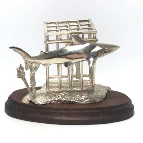 Sterling Silver Shark Cage diving sculpture by Stuart Benade