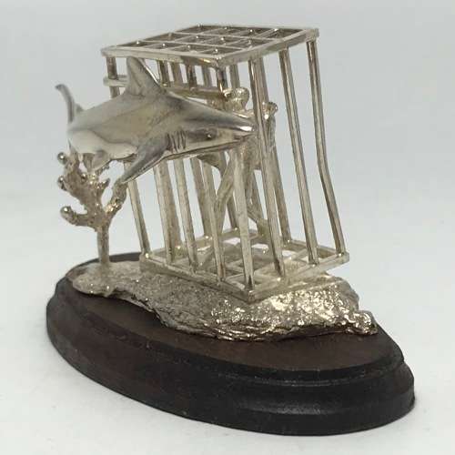 Sterling Silver Shark Cage diving sculpture by Stuart Benade
