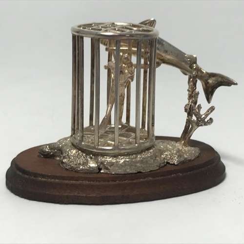 Sterling Silver Shark Cage diving sculpture by Stuart Benade