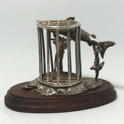 Sterling Silver Shark Cage diving sculpture by Stuart Benade