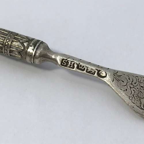 Victorian Sheffield silver pickle fork with bone handle