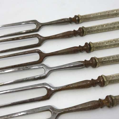 Set of 6 pickle forks with Dutch Silver handles in box