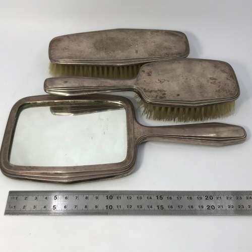 Dutch Silver plated set of 3 - Mirror and 2 Brushes - Sola 90