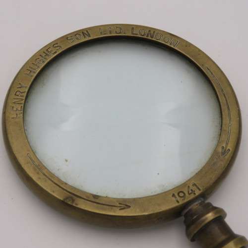 Vintage brass Magnifying glass - Marked Henry Hughes Son Ltd London 1941