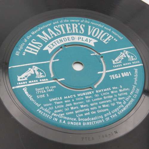 His Masters Voice Nursery Rhymes No.3 by Uncle Mac 45 rpm vinyl record
