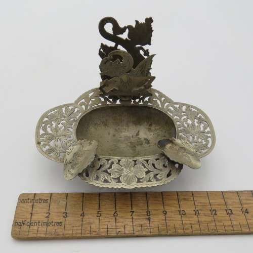 Vintage silverplated ashtray with matchbox holder with pixie motif